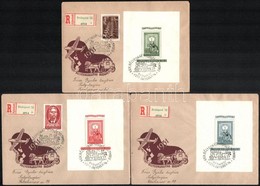 1951 80 éves A Magyar Bélyeg Blokksor 3 Db Ajánlott FDC-n (45.000) - Andere & Zonder Classificatie