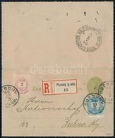 1895 3kr Díjjegyes Zárt Levelezőlap Színes Számú 2kr + 10kr Kiegészítéssel Csehországba 'POZSONY' - 'HOLESOWITZ - BUBNA' - Andere & Zonder Classificatie