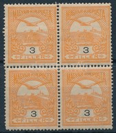 ** * 1908 Turul 3f 1. Vízjelállás Négyestömb, 3 Bélyeg Postatiszta (14.000) - Other & Unclassified