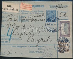 1919 Utánvételes Csomagszállító Vegyes Bérmentesítéssel / COD Parcel Card With Mixed Franking 'DONJA STUBICA' - Otros & Sin Clasificación