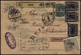 1916 Csomagszállító Romániába 3 Csomagról, Román Okmánybélyeggel / Parcel Card Of 3 Parcels From Grottau To Romania, Wit - Other & Unclassified