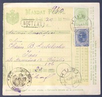 1907 Díjkiegészített Díjjegyes Pénzutalvány, Hátoldalán 2 X 5B Portóval / PS-money Order With Additional Franking, 2 X 5 - Other & Unclassified