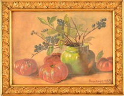 Bauer Margit (?-?): Zöld Vázás Csendélet. Akvarell, Papír,  Antik Kopott üvegezett Keretben 21×30 Cm - Sonstige & Ohne Zuordnung