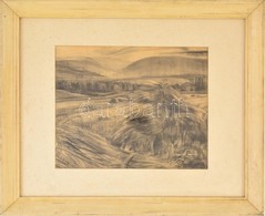 Endrédy György (1910-1988): Koponyás Tájkép, Szénrajz, Papír, Jelzett, üvegezett Keretben 26×33 Cm - Sonstige & Ohne Zuordnung