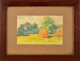 Frecskay Endre (1875-1919): Szénabála.Akvarell, Papír, Jelzett, üvegezett Keretben, 14×22,5 Cm - Autres & Non Classés