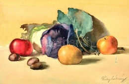 Tichy Kálmán (1888-1968): Káposztás Csendélet. Akvarell, Papír, Jelzett, 26×28 Cm - Sonstige & Ohne Zuordnung