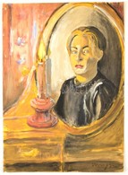 Vörös Jelzéssel: Tükörkép. Akvarell, Papír, 42×30 Cm - Autres & Non Classés