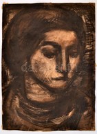 Jelzés Nélkül: Női Arc. Szén-akvarell, Papír, 40×29 Cm - Autres & Non Classés