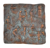 Jelzett (Röperwerk) Gyári Munkások, Bronz Relief, 15×16 Cm - Andere & Zonder Classificatie