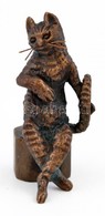 Szerelmes Cica, Bécsi Bronz Figura, Jelzett, M: 4 Cm - Autres & Non Classés