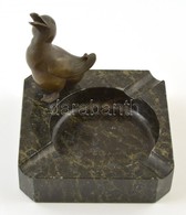 Márvány Hamutál Bronz Kacsa Figurával, Márványon Apró Lepattanásokkal, Jelzés Nélkül, 15×15 Cm, M: 15 Cm - Autres & Non Classés