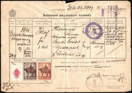 1944 Születési Anyakönyvi Kivonat 2P Okmánybélyeggel,  1P  + 2P Budapest Fővárosi Illetékbélyeggel, A Hátoldalon Névmagy - Ohne Zuordnung