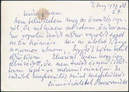 1972 Borsos Miklós (1906 -1990) Szobrászművész Saját Kézzel írt Levelezőlapja Arató Pál Kirakatrendező Iparművésznek Péc - Otros & Sin Clasificación