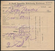 1926 Bp., A Pesti Izraelita Hitközség Kórházai által Kiállított Számla - Sonstige & Ohne Zuordnung