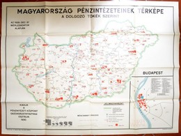 1930 Magyarország Pénzintézeteinek Térképe A Dolgozó Tőkék Szerint, Tervezték: Dr. Vadnai Béla és Gerő László, Bp., Athe - Autres & Non Classés