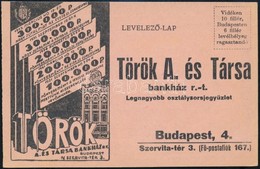 1931 A Török A. és Társa Bankház Osztálysorsjáték Húzásain Résztvevő Sorsjegyek Megrendelési Levelezőlapja - Ohne Zuordnung