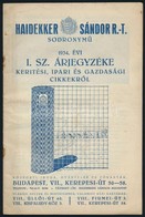 1934 Haidekker Sándor I. Sz. árjegyzéke. Kerítési, Ipari és Gazdasági Cikkekről. 36p. Sok Képpel - Ohne Zuordnung