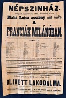 1881 Népszínház: A Franciák Milánóban, Blaha Lujzával A Szereplők Között, 1881. Nov. 10., Színházi Plakát, Bp., Rudnyáns - Sonstige & Ohne Zuordnung