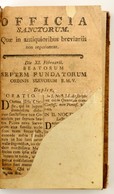 Officina Sanctorum... Hiányos, XVIII. Századi Könyv. 142p. Korabeli Félbőr Kötésben - Ohne Zuordnung
