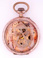 Szabadkőműves Motívumokkal Díszített Ezüst Zsebóra.  Működő, Jó állapotban / Freemason Silver Pocket Watch. D4,6 Cm - Sonstige & Ohne Zuordnung