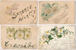 * 7 Db RÉGI Motívumlap: Litho Virág, Vegyes Minőség / 7 Pre-1902 Motive Postcards: Litho Flowers, Mixed Quality - Non Classés