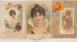 5 Db RÉGI Díszes Litho Motívum Képeslap: Hölgyek, Vegyes Minőség / 10 Pre-1905 Decorated Litho Motive Postcards In Mixed - Non Classés