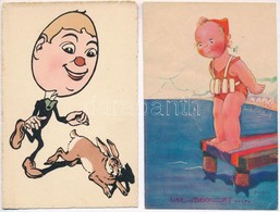 2 Db RÉGI Gyerek Művész Motívum Képeslap / 2 Pre-1945 Children Art Motive Postcards - Ohne Zuordnung