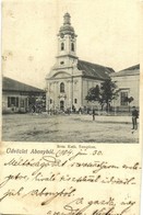 T4 1904 Abony, Római Katolikus Templom, Havas Gyula üzlete (vágott / Cut) - Non Classés