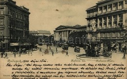 * T2/T3 1900 Budapest VIII. Kálvin Tér, Szökőkút, Villamos, Nemzeti Múzeum, üzletek. Schmidt Edgar (EK) - Ohne Zuordnung