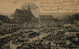 T2/T3 1902 Brassó, Kronstadt, Brasov; Fő Tér, Piac, J.L. & A. Hesshaimer, Nicolae Dusoiu és Wilhelm Scherg üzlete / Main - Ohne Zuordnung