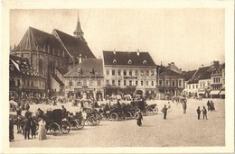 T1 1924 Brassó, Kronstadt, Brasov; Főtér, Fekete Templom / Main Square, Church, Horse-drawn Carriages - Ohne Zuordnung