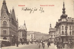 T2 1911 Kolozsvár, Cluj; Szamos Híd Környéke, Gyógyszertár, Piaci árusok, üzletek. Keszey Albert Kiadása / Pharmacy, Mar - Non Classés