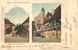 T2/T3 1907 Nagyszeben, Hermannstadt, Sibiu; Eingang Zum Rathaus, Rathaushof / Városháza Bejárata és Udvara. Chromophotot - Non Classés