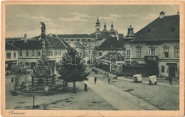 T2/T3 Nagyszombat, Tyrnau, Trnava; Fő Tér, Szentháromság Szobor, üzletek / Main Square, Trinity Statue, Shops (EK) - Autres & Non Classés