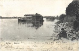 T3 1904 Eszék, Esseg, Osijek; Dráva Part, úszó Vízi Hajómalom (vízimalom) / Drava Riverside, Floating Watermill (boat Mi - Sonstige & Ohne Zuordnung