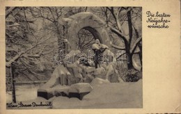 T2/T3 1939 Wien, Vienna, Bécs III. Strauss-Denkmal, 'Die Besten Neujahrswünsche' / Johann Strauss Monument In Winter, Ne - Sonstige & Ohne Zuordnung