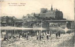 T4 Meissen, Elbe-Tiefstand 210 Cm Unter 0, August 1904. / Low Water Level In 1904, Children At The Riverbank (cut) - Ohne Zuordnung