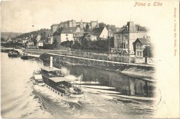 T2 1901 Pirna An Der Elbe, General View, Castle, Steamship. Photogr. U. Verlag Max Holdt + 'DRESDEN - TETSCHEN BAHNPOST  - Non Classés