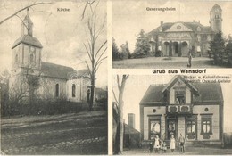 T2/T3 Wansdorf, Kirche, Genesungsheim, Bäcker Und Kolonialwarengeschäft Oswald Geisler / Church, Convalescent Home, Bake - Ohne Zuordnung