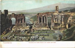 ** T2/T3 Taormina, Panorama Del Teatro Greco Con Veduta Dell' Etna / Ancient Greek Theatre (EK) - Autres & Non Classés