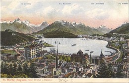 T2 1909 Sankt Moritz, St. Moritz (Engadin); Hotel Bristol V. Bahnhof / Hotel, Railway Station, Motor Boat Station, Tram - Autres & Non Classés