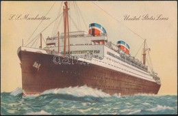 T3 1936 SS Manhattan, Luxury Liner Of The United States Lines + 'S. S. MANHATTAN' (hajó Pecsét / Ship Stamp) (EB) - Unclassified