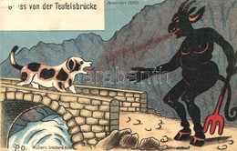 * T2 Gruss Von Der Teufelsbrücke / Krampus Art Postcard. The Devil's Bridge. Müller's Druckerei, Basel, Patentiert 10853 - Sin Clasificación