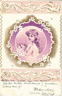 T2/T3 1901 Girl. Art Nouveau, Floral Emb. Litho (EK) - Unclassified