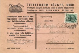 T2/T3 Teitelbaum József Makói Hagyma Kereskedő Reklámlapja, Hátoldalon árjegyzék / Hungarian Onion Salesman's Advertisin - Unclassified