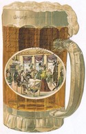 T3 1900 Litho Sörös Korsó Formájú Képeslap / Litho Postcard In Beer Mug Shape (gyűrődések / Creases) - Non Classés