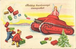 T2/T3 1940 Boldog Karácsonyi Ünnepeket! Tank Angyallal / Christmas Greeting Art Postcard With Angel And Tank (EK) - Zonder Classificatie