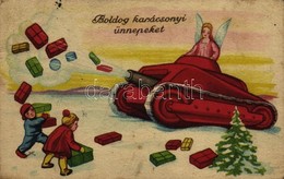 * T3/T4 1940 Boldog Karácsonyi Ünnepeket! Tank Angyallal / Christmas Greeting Art Postcard With Angel And Tank (Rb) - Zonder Classificatie