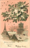 T2 Boldog Karácsonyi ünnepeket! / Christmas Greeting Art Postcard. Decorated Litho - Non Classés