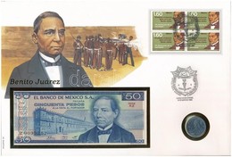 Mexikó 'Benito Juárez' érmés és Bankjegyes, Pecsételt Boríték Benne 1992. 50c Cu-Ni érmével és 1981. 50P Bankjeggyel A P - Zonder Classificatie